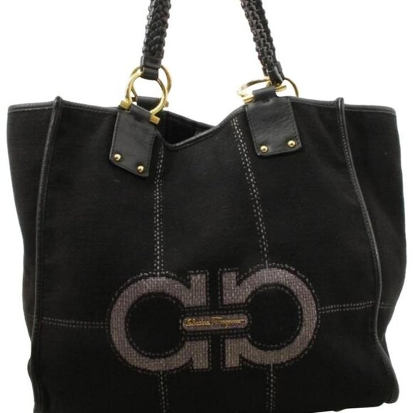 Salvatore Ferragamo Handbags - Salvatore Ferragamo Black Gancini Logo Shopper Tot